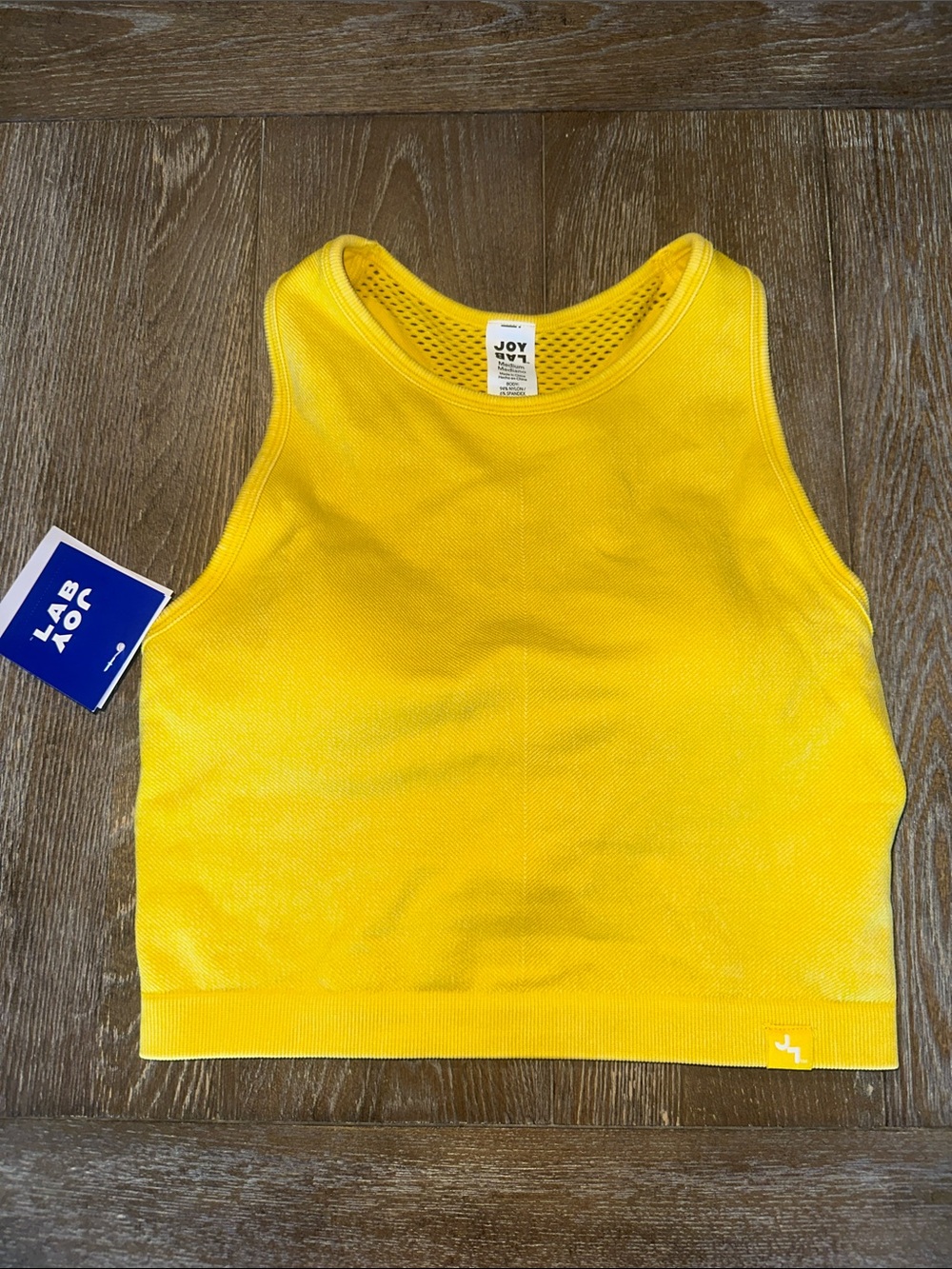 JoyLab Yellow Racerback Crop Tank Top Mesh Athletic Activewear Womens Medium NWT